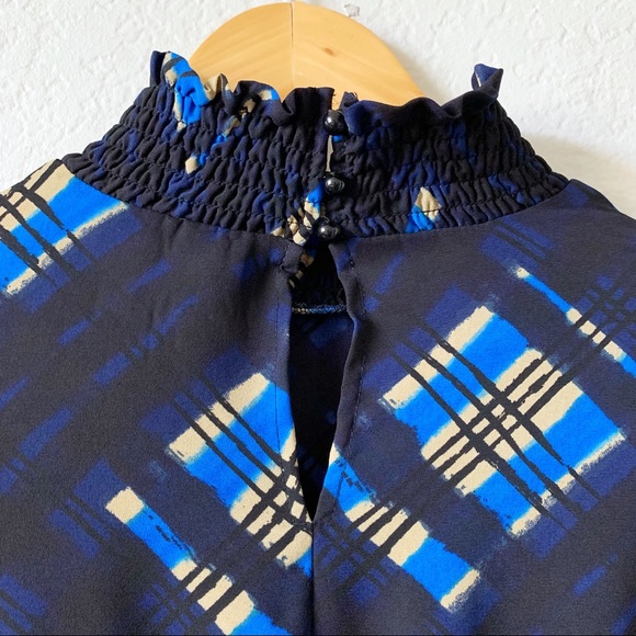 NANETTE LEPORE Mari Plaid Navy Printed Smocked Midi Dress 2 - Picture 10 of 13